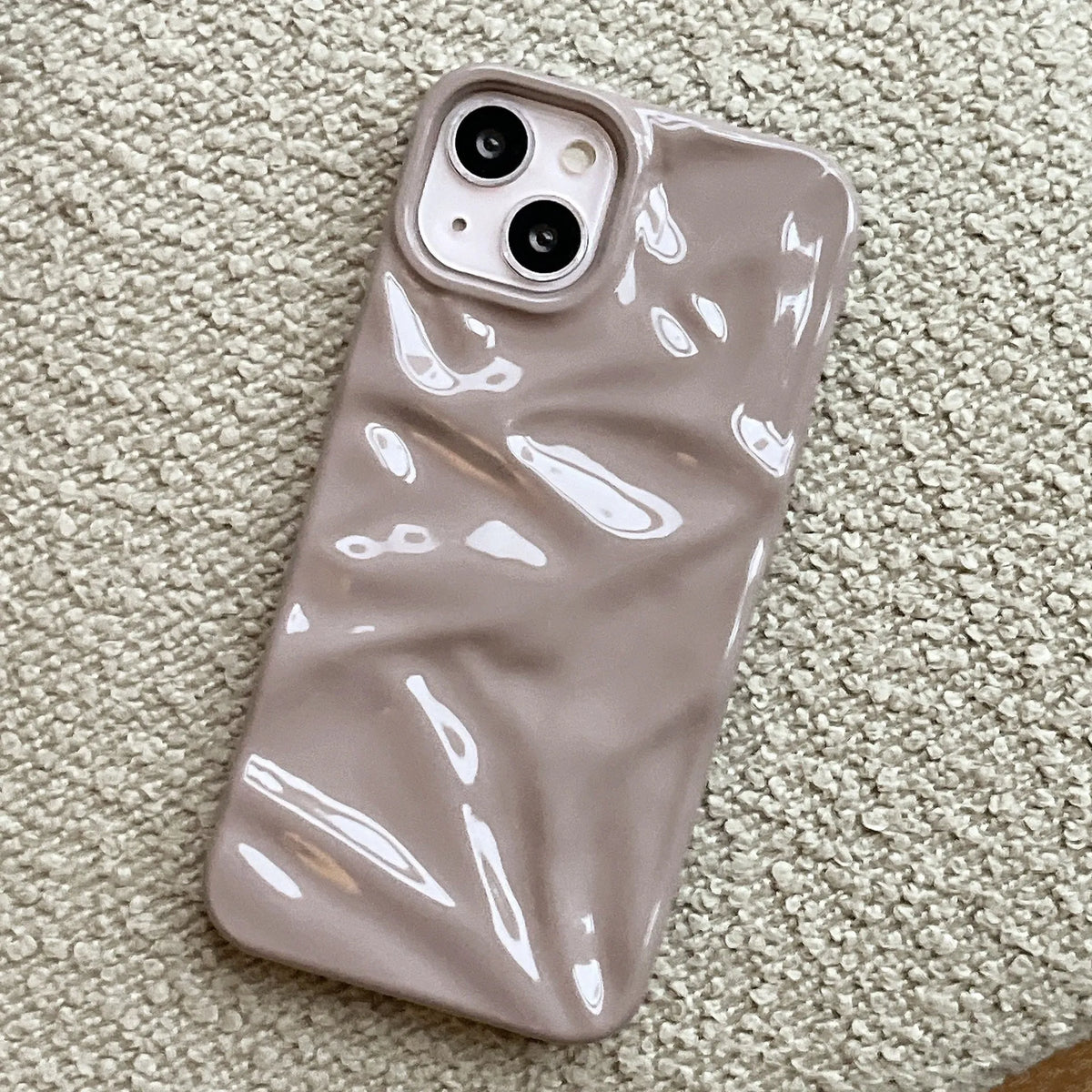 Electroplating three-dimensional pleated phone case in wrinkled pearl white, TPU, for iPhone 11-16 Pro Max