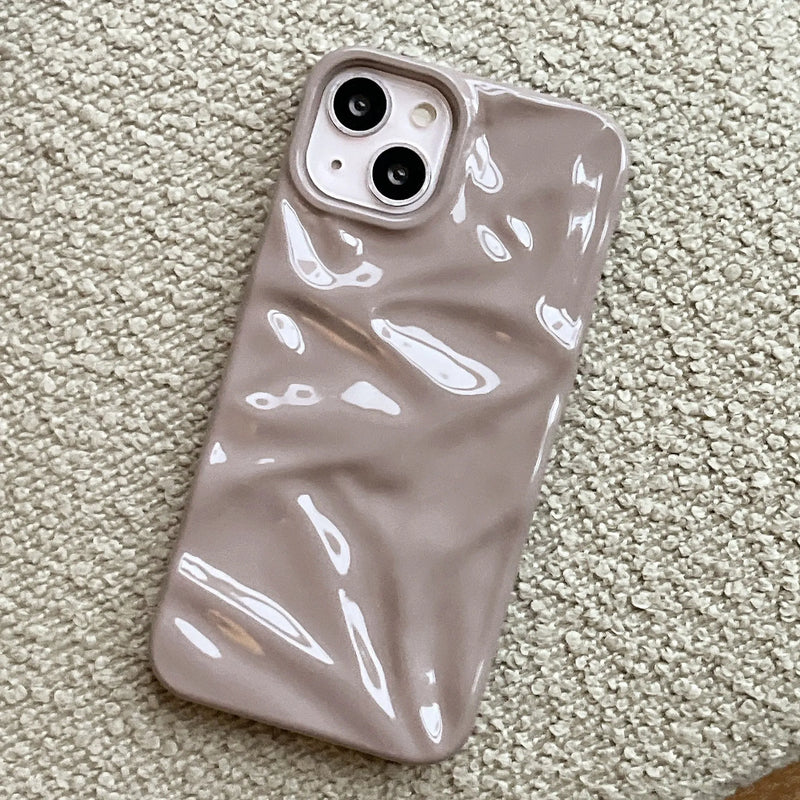 Electroplating Three-dimensional Pleated Phone Case in TPU with Anti-Fall and Anti-Fingerprint Protection, Compatible with iPhone 11 to 16 Pro Max Models, Wrinkled Pearl White and Other Colours