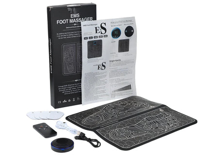 Black remote control EMS foot massage machine with wireless operation and USB charging port