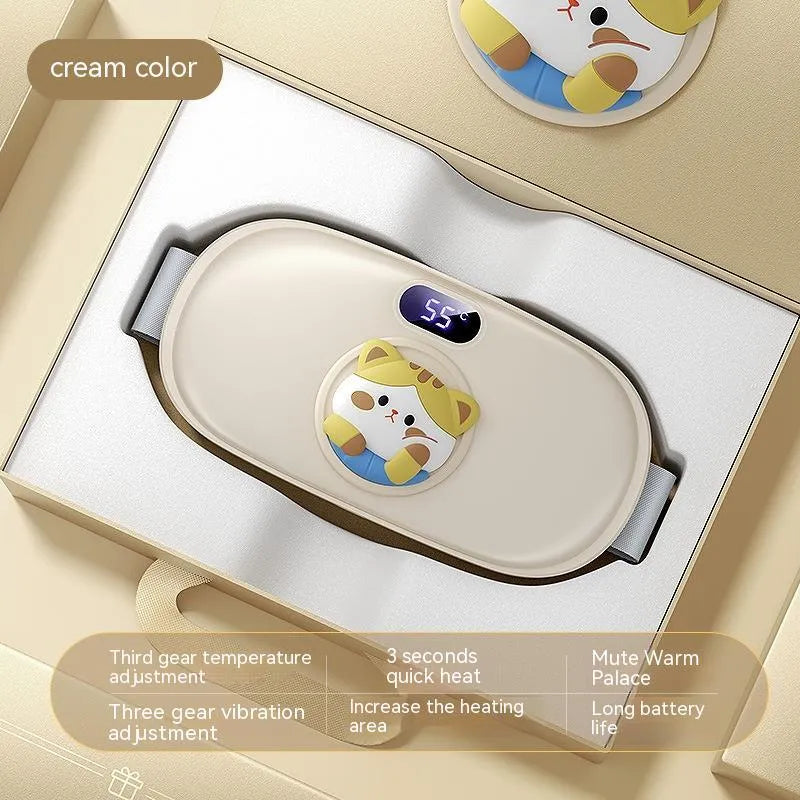Stomach heating belt in cute cat beige, 2000mAh, 45-65°C adjustable, ABS flannel, 188x95x37mm