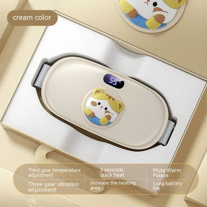 Stomach heating belt in cute cat beige, 2000mAh, 45-65°C adjustable, ABS flannel, 188x95x37mm