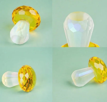 White crystal mushroom decorative sculpture measuring 40mm by 53mm in transparent, light green, red, or yellow colour options