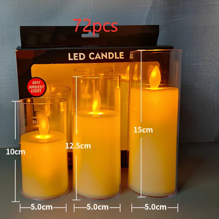 Electric candle lamp with LED flame simulation in cup design, available in 5.5cm and 7.5cm sizes