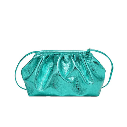 Simple hair clip closure crossbody bag in shell shape with sewing line detail on rose red PU material