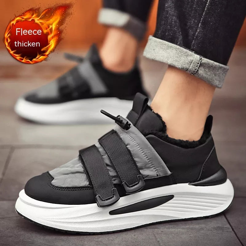 Men's black and gray striped platform sneakers with PVC sole