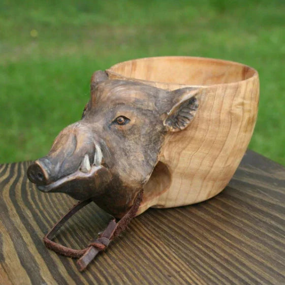 Handcrafted Scandinavian Kuksa Wooden Mug with Unique Wood Grain Designs for Outdoor Adventures