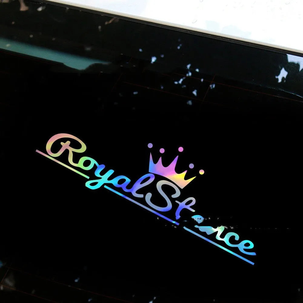 Reflective colourful crown-shaped vinyl car sticker for window or body decoration.