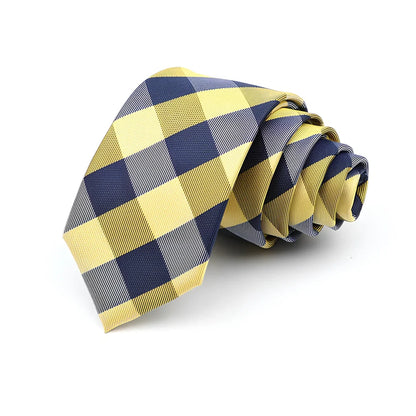 Men's 6cm skinny plaid polyester tie, 145cm length, in various patterns for casual professional look