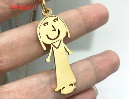 Custom stainless steel kids artwork necklace with personalized pendant
