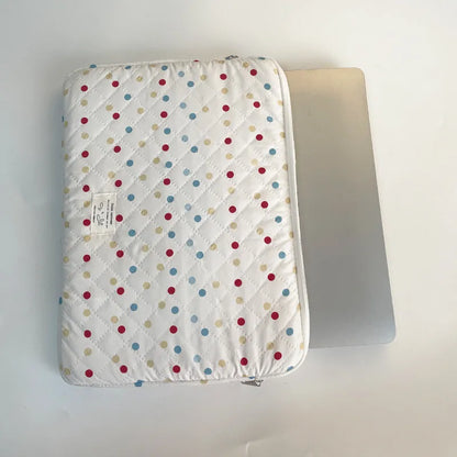 Women's solid colour polka dot polyester laptop bag shown in 11-inch, 13-14-inch, and 15-15.6-inch size options.