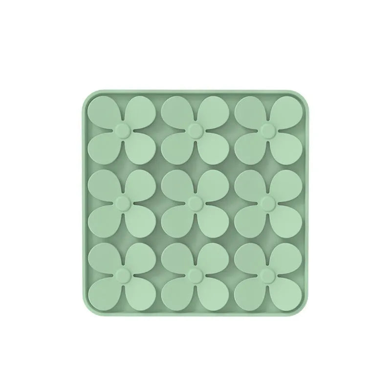 Washable silicone dog sniffing pad in green, blue, beige, or grey for pet treat-hiding play