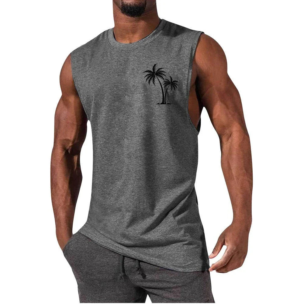 Stylish Embroidered Beach Tank Top in various colors with unique coconut tree design