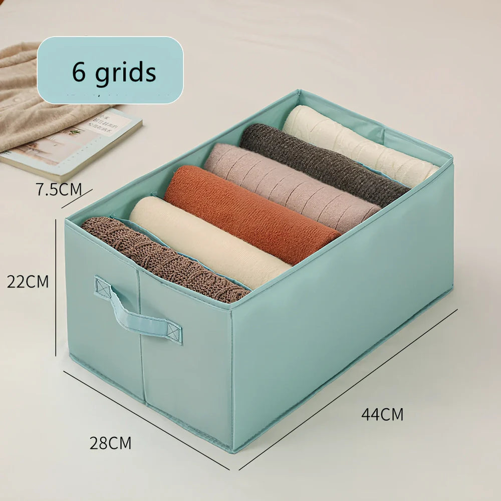 Foldable denim pants drawer organiser box with PP board construction and multiple compartments for clothing storage