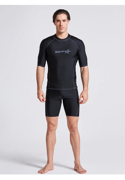 Men's blue quick-drying half sleeve swim top and pants set for swimming and snorkelling