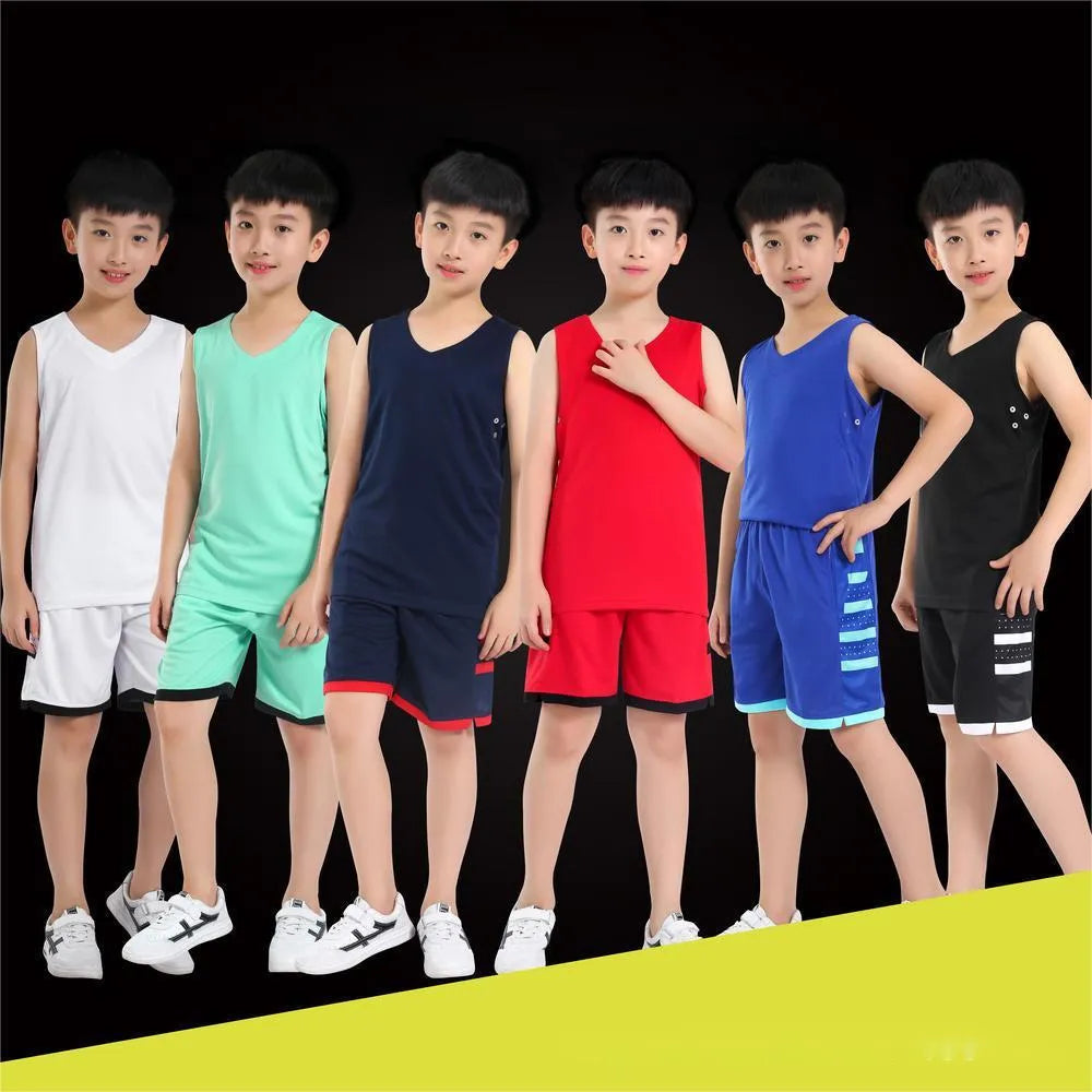 White and black chemical fibre blend sports vest and pants set for basketball training
