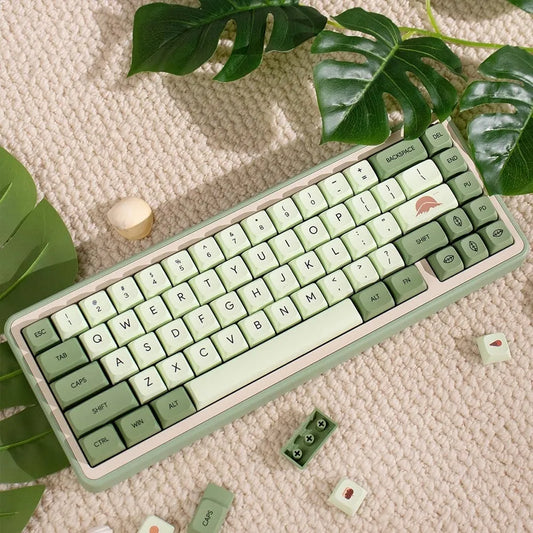124 PBT keycaps with matcha theme and dye-sublimated legends for mechanical keyboards