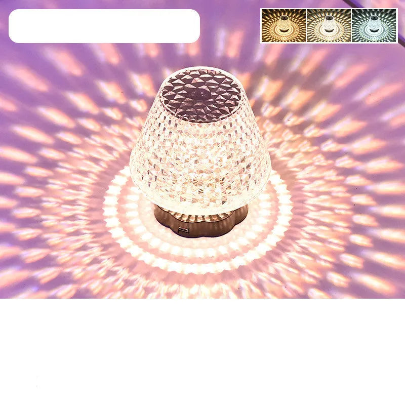 Crystal table lamp with touch sensor base and USB charging cable