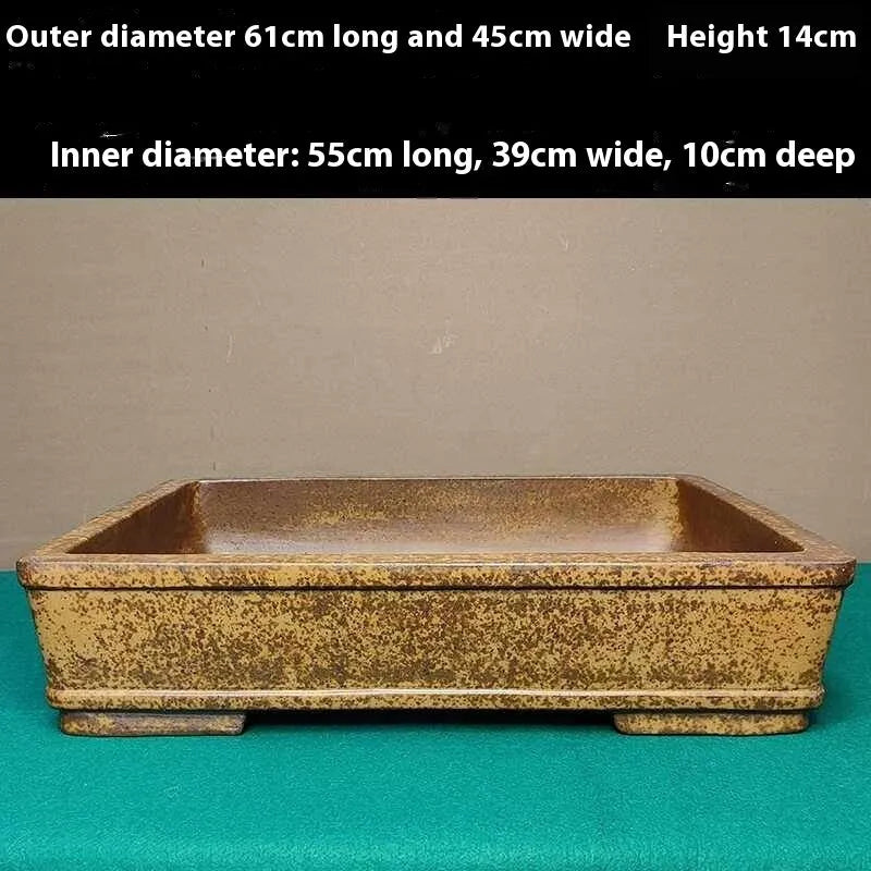 Straight shallow rectangular Yixing zisha flowerpot in purple sand clay for corridor planting