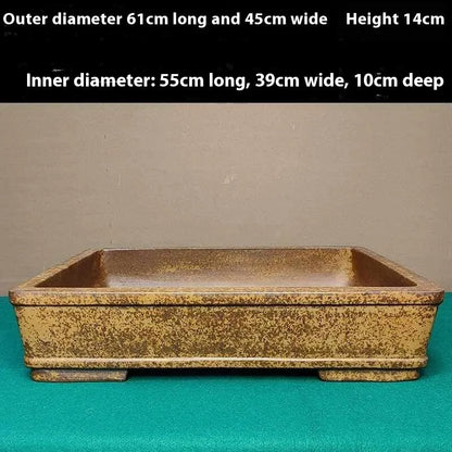 Straight shallow rectangular Yixing zisha flowerpot in purple sand clay for corridor planting