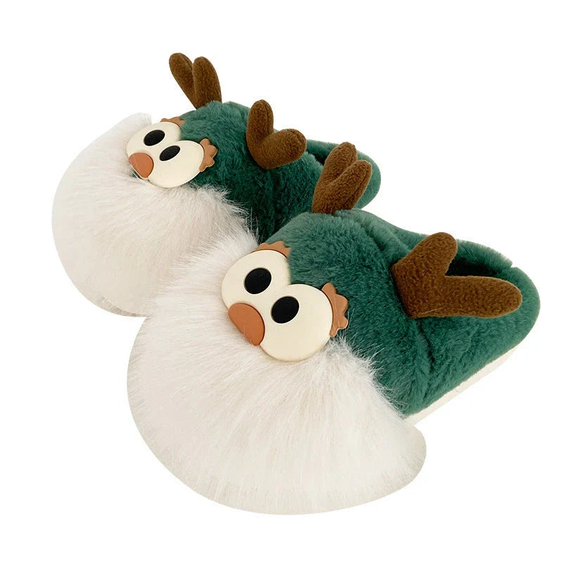 Cozy Cartoon Deer Slippers with Plush Fabric, Thick EVA Soles, and Whimsical Design for Comfortable Indoor Wear