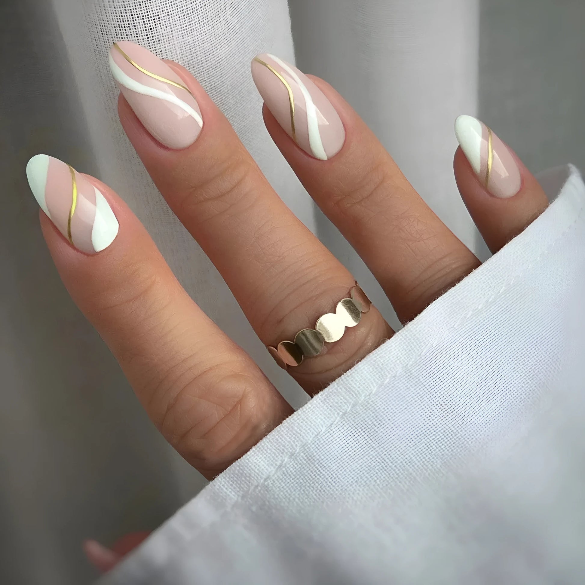 Golden lines plaid pattern wearable nail stickers JF0518 jelly glue colour medium drop shape