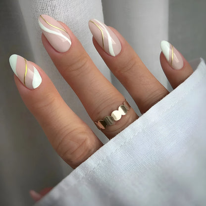 Golden lines plaid pattern wearable nail stickers JF0518 jelly glue colour medium drop shape