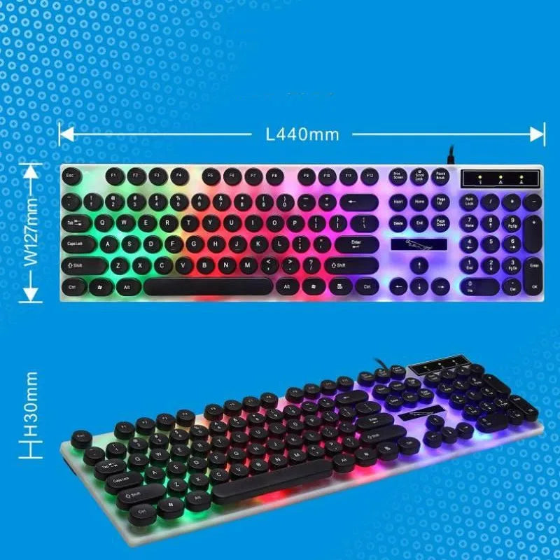 Gaming keyboard mechanical RGB backlight USB wired waterproof white plastic round keycap computer keyboard with 104 keys and 1.3 metre cable