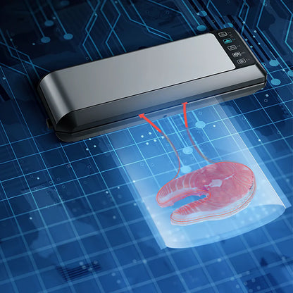 Black HP-9007 vacuum food sealer with 17x25cm bags, dimensions 14x35x5.5cm for home use