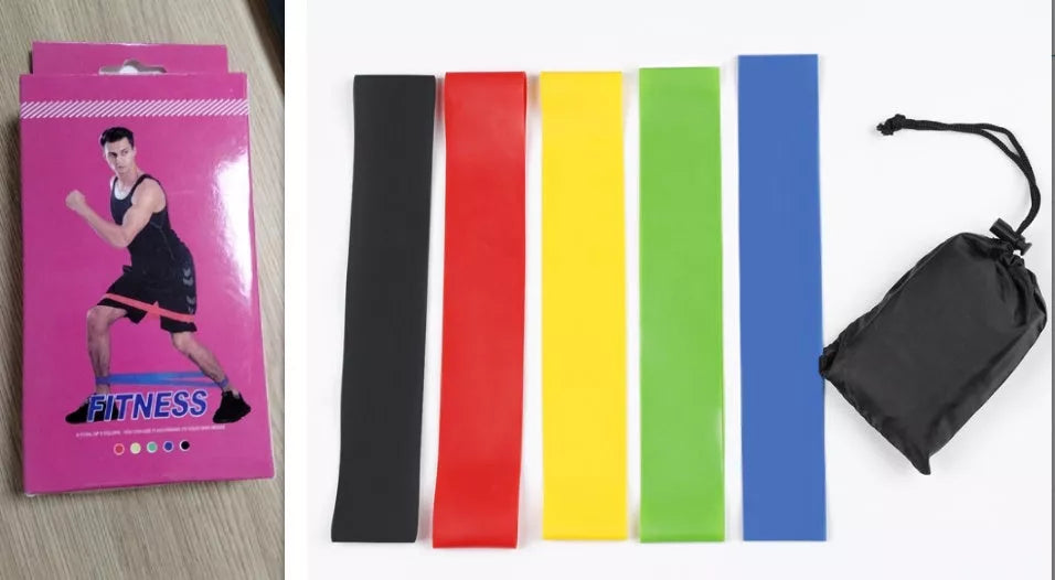 5 Level Resistance Rubber Bands for Yoga and Training in various colors with storage bag