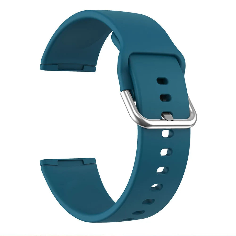 Silicone strap for Fitbit Versa 3 and Sense 2 in multiple colours with silver buckle on wrist