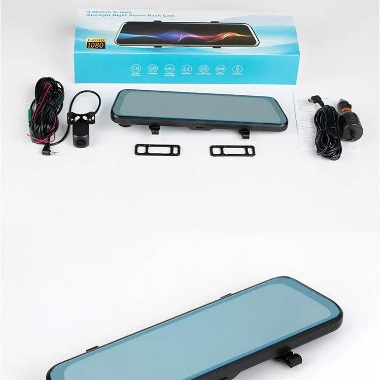 10-inch car dash cam with front and rear cameras on full touchscreen display