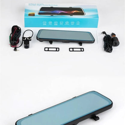 10-inch car dash cam with front and rear cameras on full touchscreen display