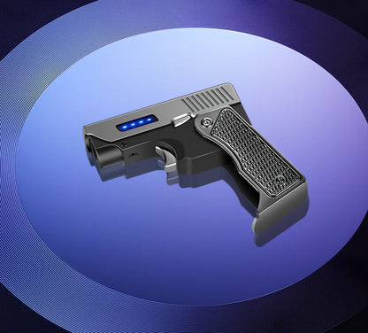 Foldable wind proof lighter showing extended and folded positions with USB charging cable