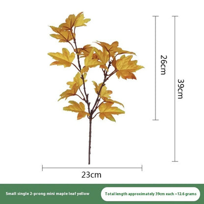 Four-colour maple leaf indoor flower decoration with autumn brown, orange, green, and yellow screen-printed leaves measuring 39cm tall