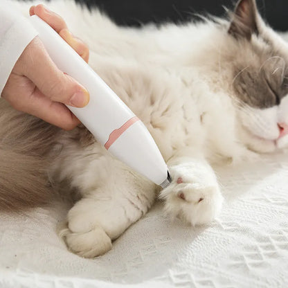Pet shaver electric clipper suit with ABS body and white porcelain blade, shown in grey, pink, or blue set options.