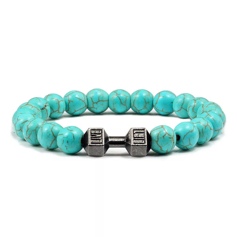 Turquoise Energy Gun Black Electroplated Alloy Barbell Bracelet with 8MM beads