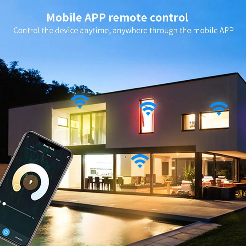 Smart WiFi GU10 LED spotlight bulb with RGBCCT colour and tunable white light, shown with dimensions.