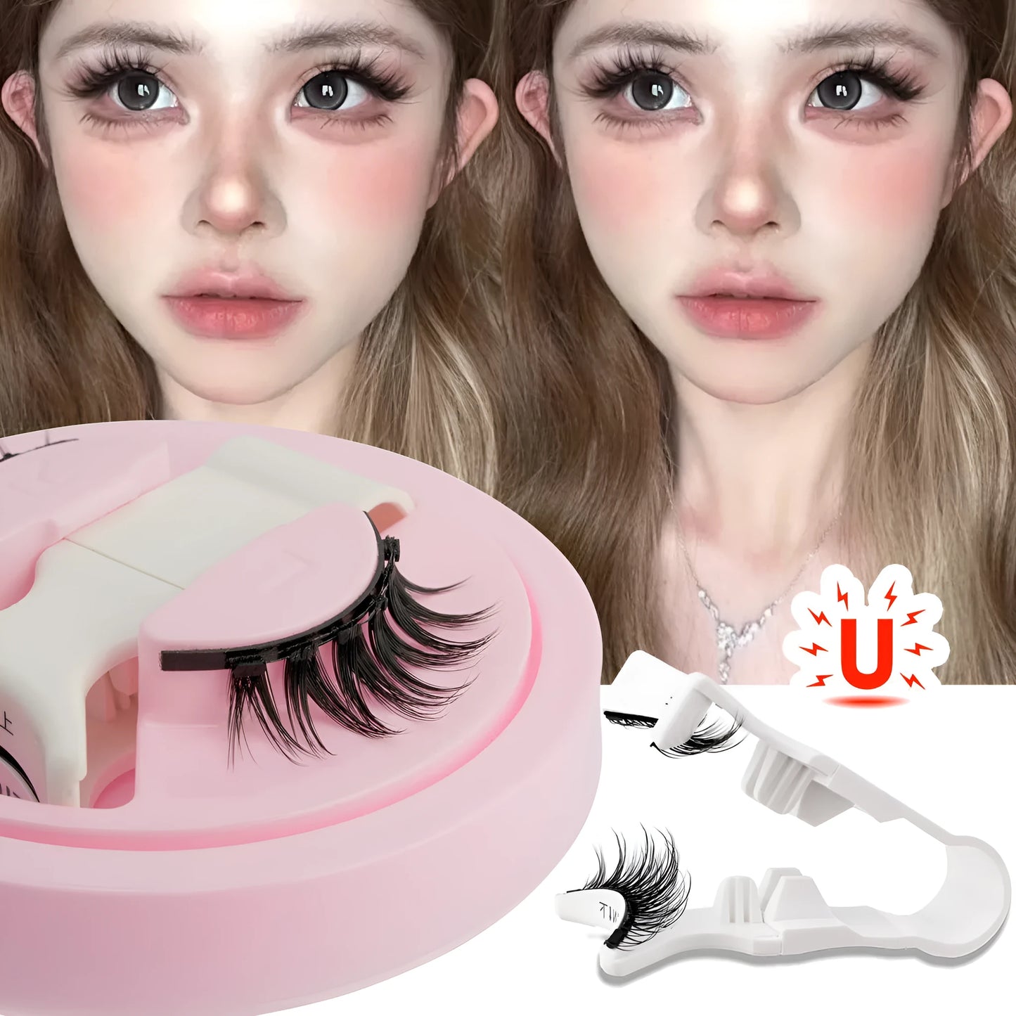 Reusable waterproof glue-free false eyelashes set with artificial fibre construction