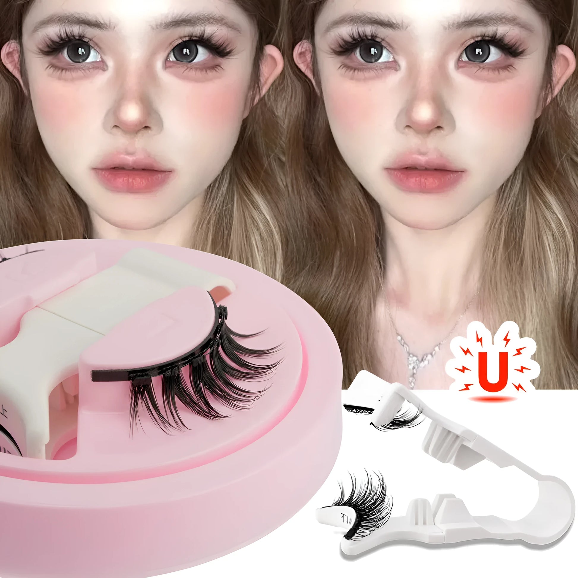 Reusable waterproof glue-free false eyelashes set with artificial fibre construction