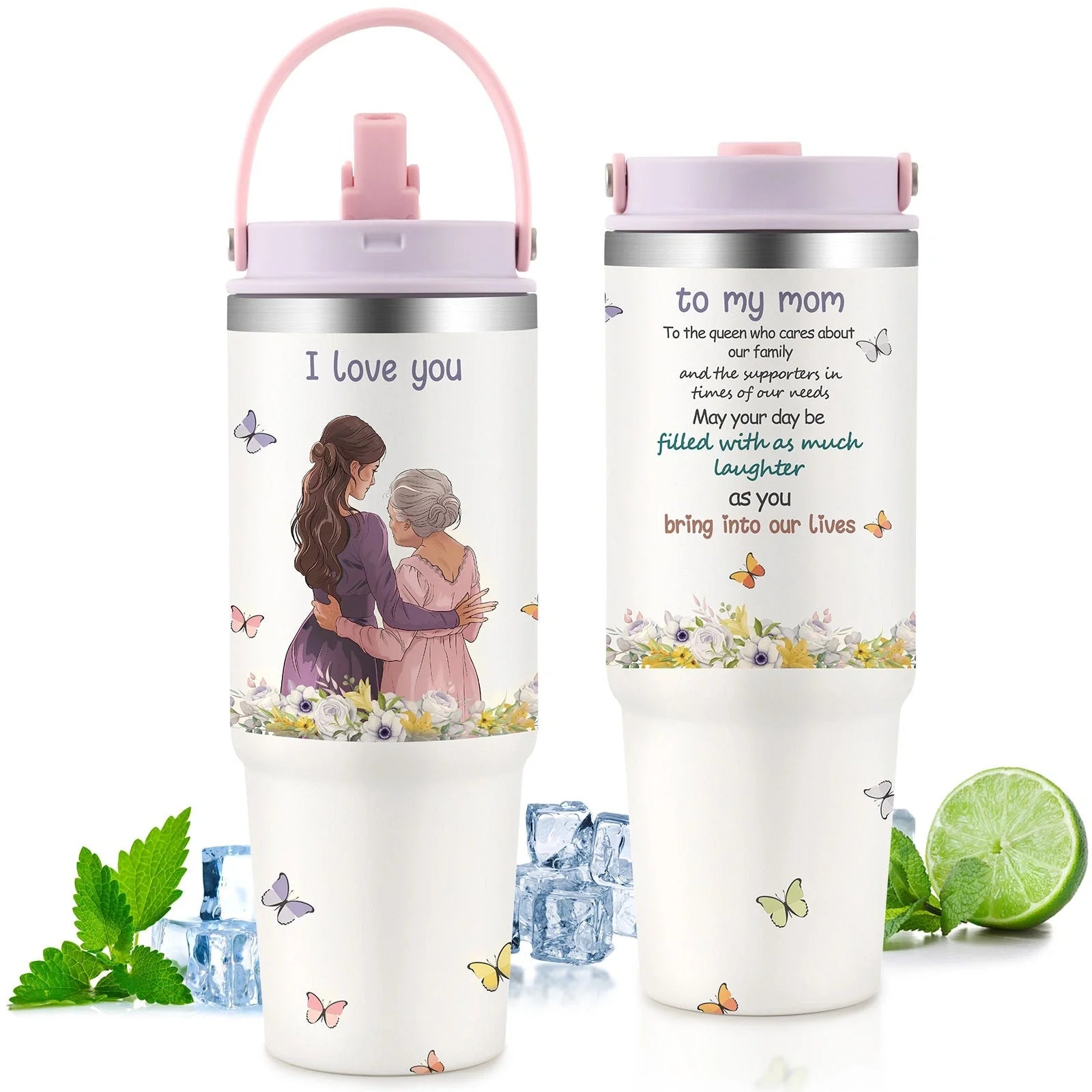 Premium 30oz stainless steel insulated cup in various colors, keeping drinks hot or cold for hours.