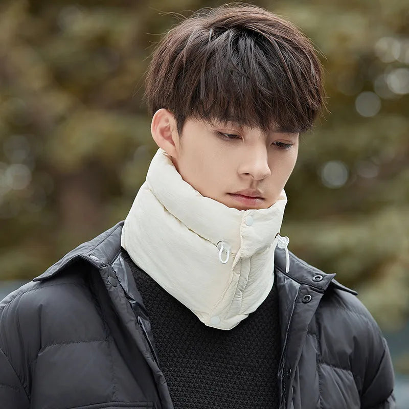 Winter down cotton pullover neck scarf in black, unisex motorcycle bandana with monochrome solid-colour finish