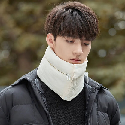Winter down cotton pullover neck scarf in black, unisex motorcycle bandana with monochrome solid-colour finish