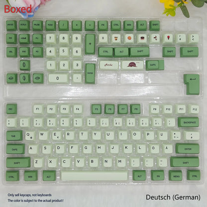 124 PBT keycaps with matcha theme and dye-sublimated legends for mechanical keyboards
