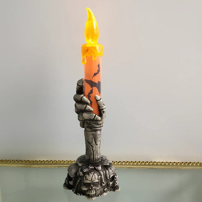 Orange and green Halloween skeleton ghost decoration with candle light, 15cm height