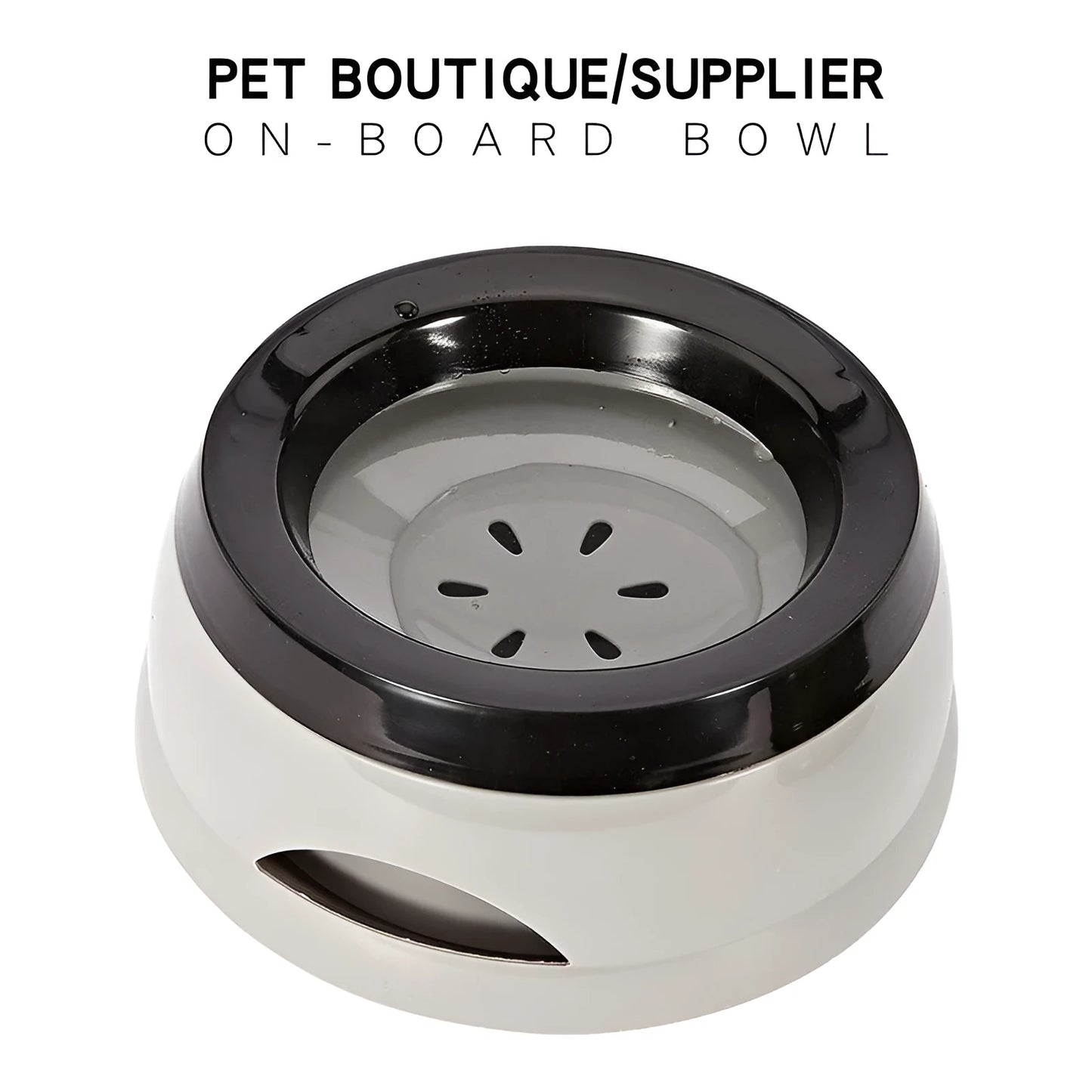 Grey plastic no-spill floating pet bowl for dogs and cats with 750ml capacity.
