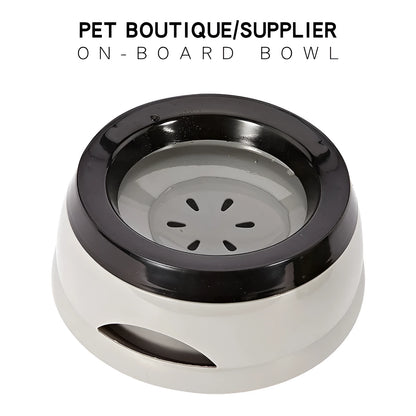 Grey plastic no-spill floating pet bowl for dogs and cats with 750ml capacity.