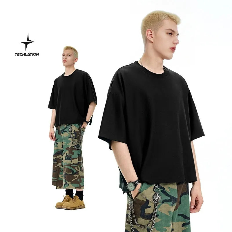 Men's sand grey loose fit cotton-polyester short sleeve T-shirt displayed flat