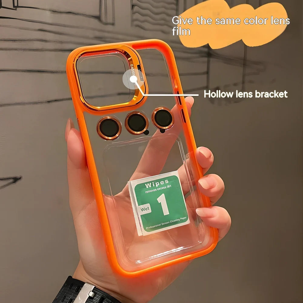 Metal hollow lens bracket phone case showing raised camera protection and precise button cutouts