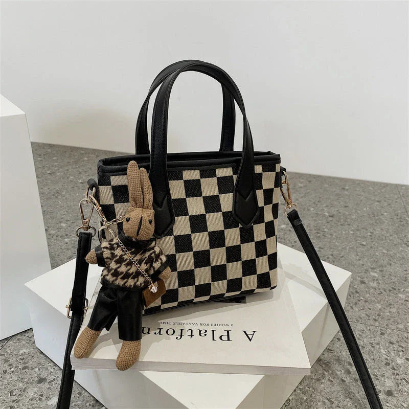 Premium Houndstooth Crossbody Bags for Women - Stylish Wool Handbag with Adjustable Strap and Spacious Main Compartment