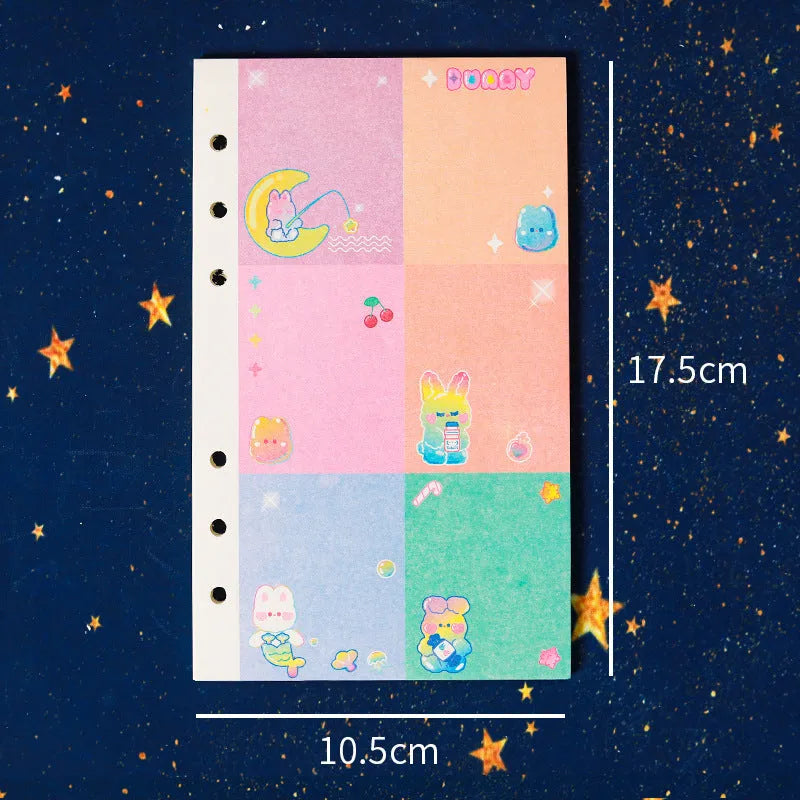 A6 student notebook with character design showing 6-hole binding and 90x170mm dimensions